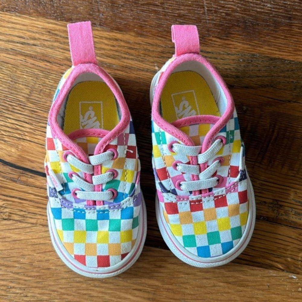 Vans Rainbow Checkered Lace Up Toddler Sneakers